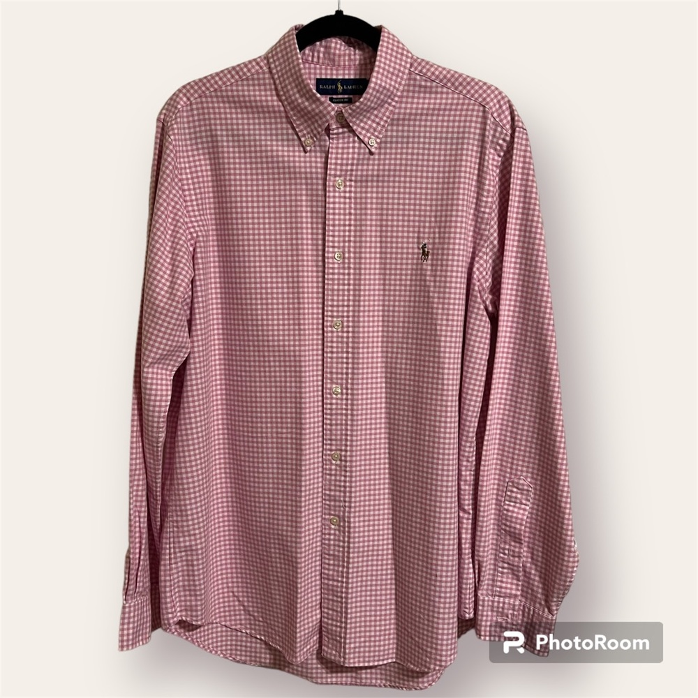 Ralph Lauren Large Pink/White Gingham Long Sleeve Button Down Shirt